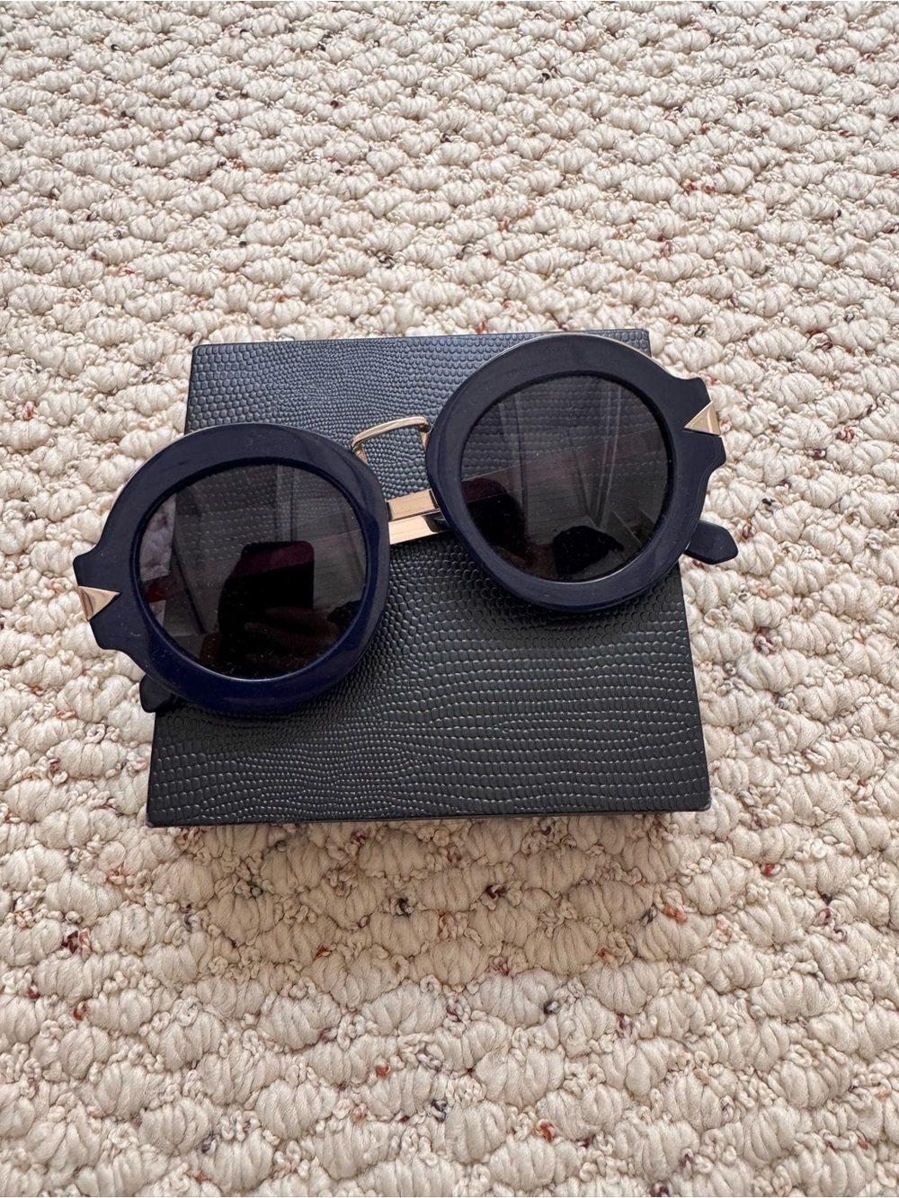 Karen Walker Round Navy Sunglasses with Gold Accents
